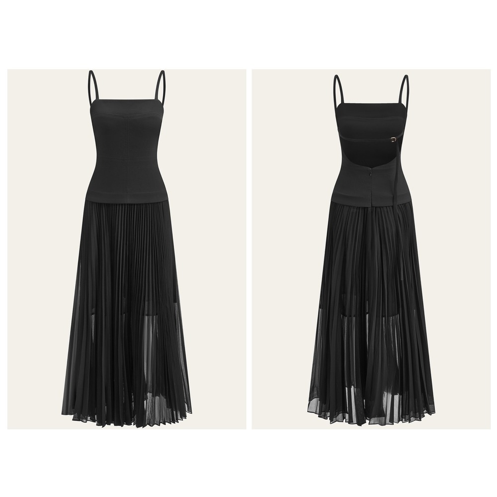 NWT COMMENSE Spaghetti Strap Backless Pleated Max… - image 3